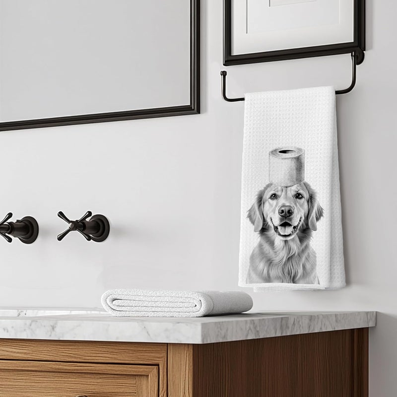 LUKIPOM Golden Retriever Gifts Hand Towels, Golden Retriever Gifts for Women Men,Dog Bathroom Decor, Funny Bathroom Hand Towels, 16x24 Inches - Image 4
